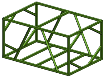 Sample weldment showing a framed box done with one sketch and a square tubing 2D profile and a 3D sketch Samkple weldment
