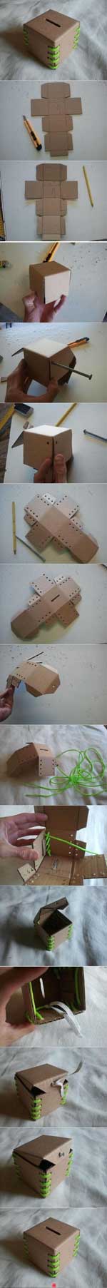 A fun sample project show with pictures bulding a cardboard corrugated coin safe Sample builld