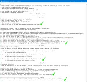 Click hrer to see and enlarged exasmple of finshed shortcut test, note this is just and example, answers for folder links, etc will be diffent for each student shortcut test